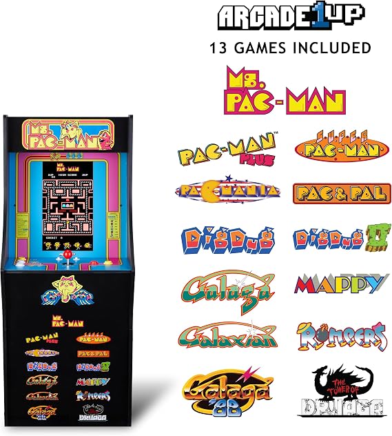 Arcade1Up Ms. PAC-MAN Classic SE Arcade Game Machine – 1.22 meters Cabinet 13 Classic Video Games 39.62 cm IPS Display Easy Assembly Perfect for At-Home Gaming