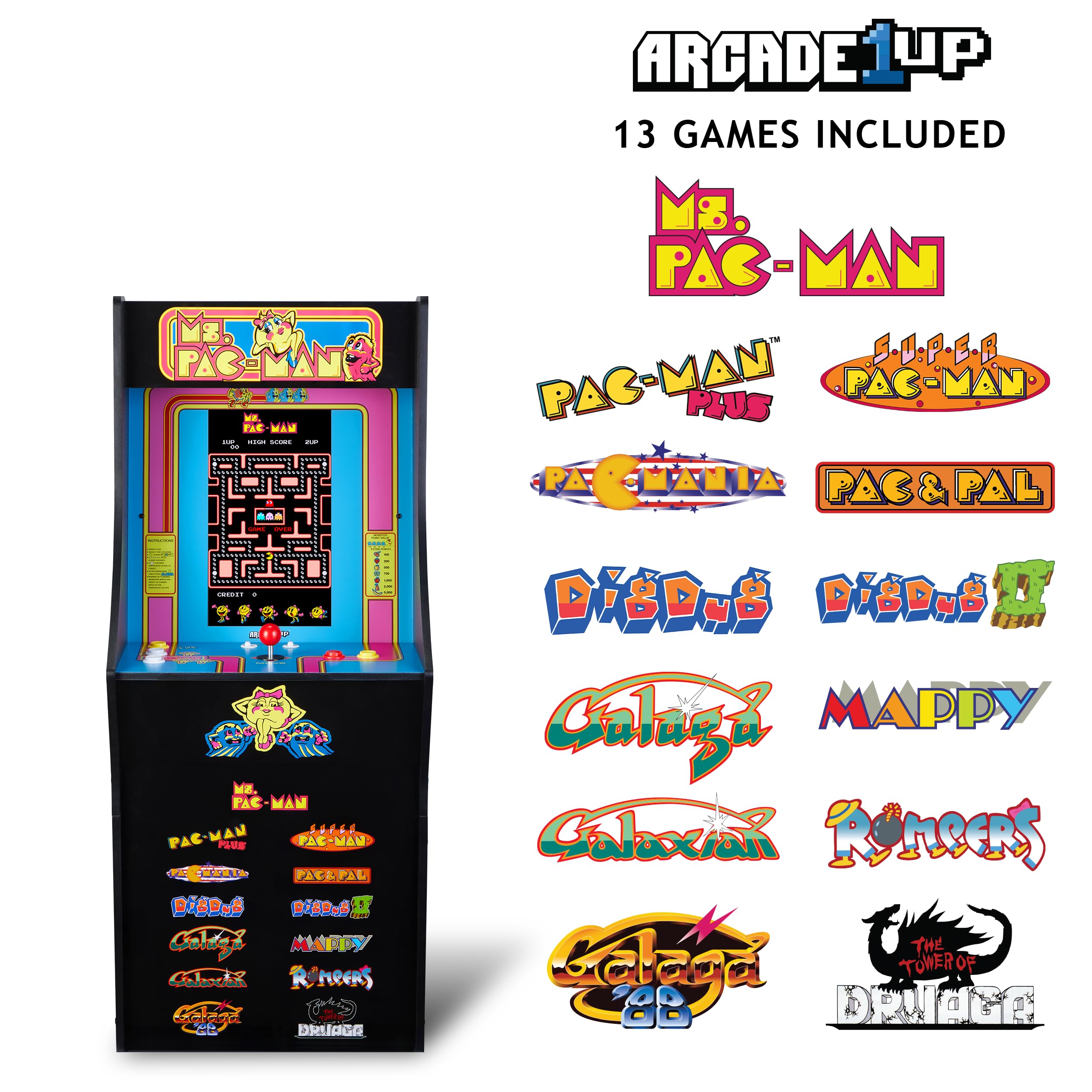 Arcade1Up Ms. PAC Man Classic SE Arcade-Spielautomat – 1,22 Meter Gehäuse, 13 Klassische Videospiele, 39,62 cm IPS-Display, einfache Montage, perfekt für Gaming zu Hause