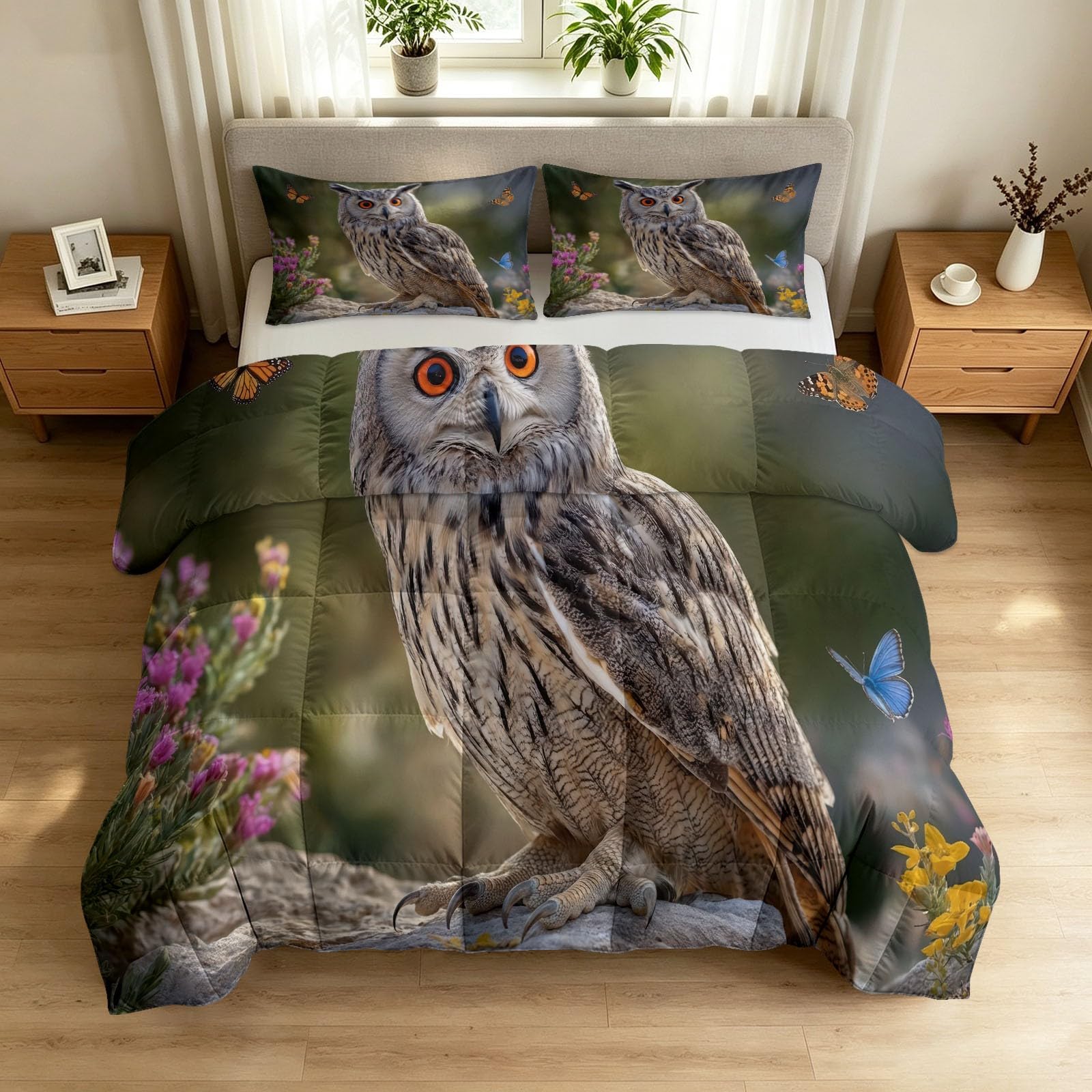 Couette forêt et papillon pour instaurer une ambiance nature dans la chambre