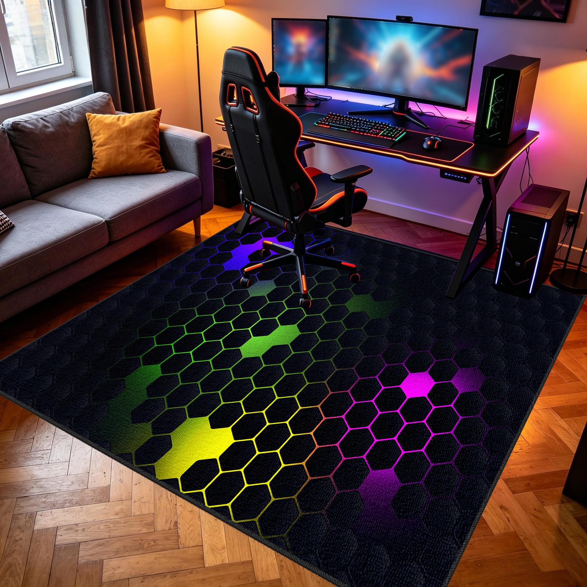 Zmywalny dywanik do pokoju zabaw, 200 x 290 cm / 78,74 x 114,17 cala Mata podłogowa na krzesło komputerowe do gier, mata sportowa, mata podłogowa dla graczy 3D do sypialni na krzesło biurowe