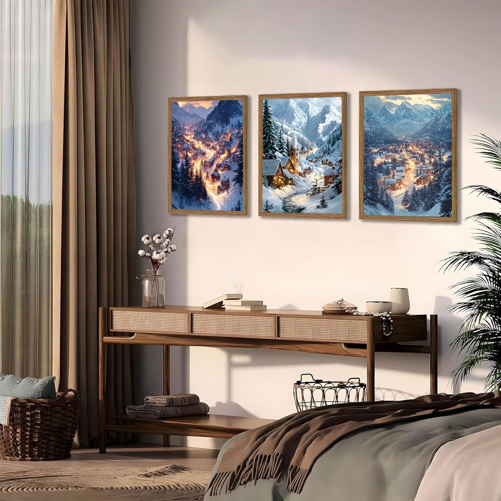 Generico Cnyaunfi 3 Pezzi Inverno Pittura Diamante Fai-Da-Te, 5D Bianco Diamond Painting Kit Completo per Hobby Creativi Adulti, Per La Decorazione Della Parete Di Casa 70x90cm YF-3356