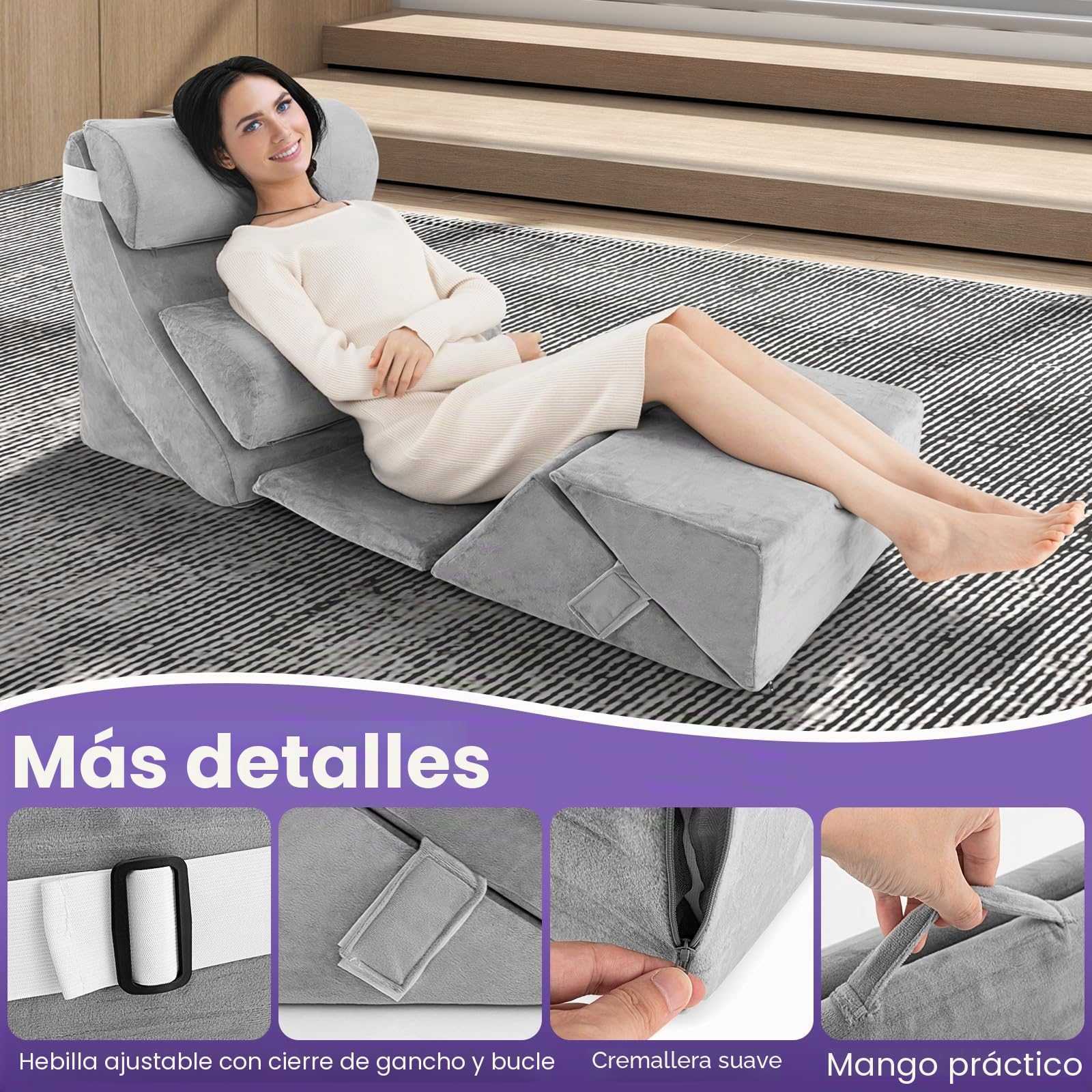 GOPLUS - Juego de 7 cojines de lectura, inclinados para aliviar el dolor, cojín de espuma con memoria de forma ajustable, con funda lavable para dormir, operación lectura(gris, juego de 7)