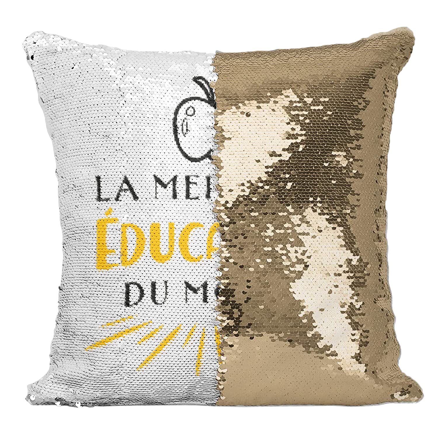 Coussin Paillettes Doré un Message Clair pour Valoriser le Métier d'Éducateur