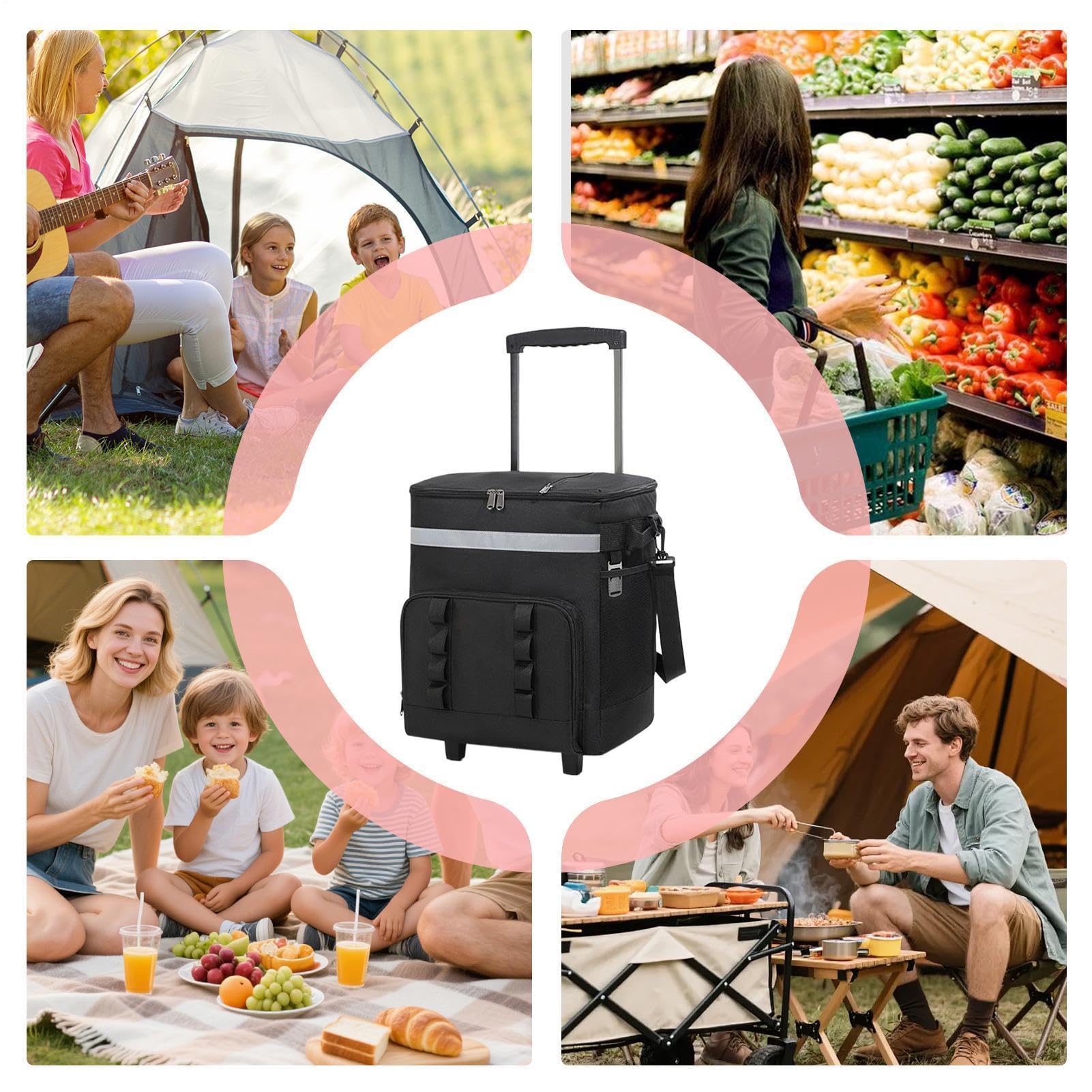 Borsa Frigo con Ruote Grande Ice Chest Isolata | 35L Cassetta Termica da Campeggio per Spiaggia Shopping Picnic Pesca Eventi Sportivi Viaggio Campeggio Giardino Esterno