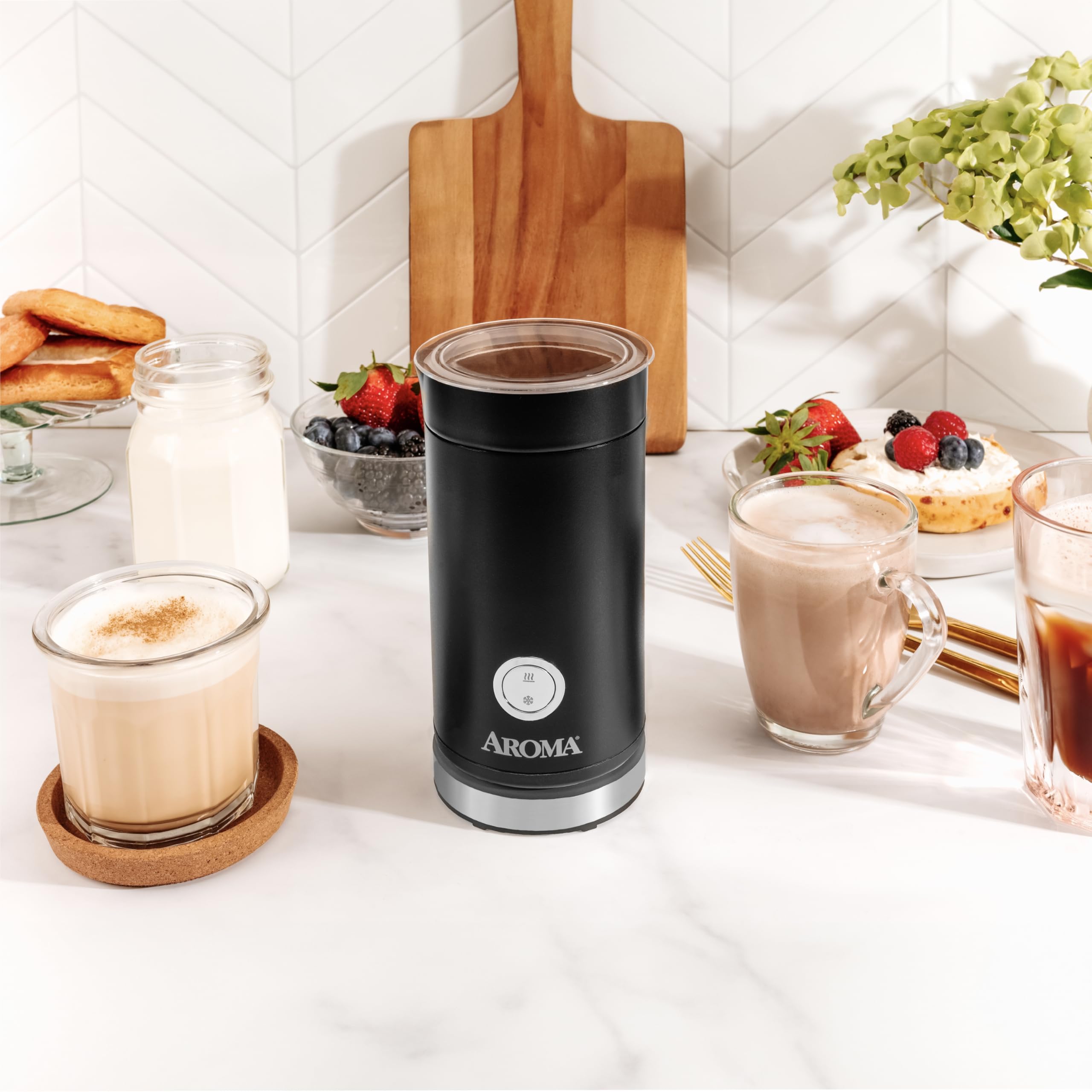 AROMA® Espumador y vaporizador de leche fría y caliente 4 en 1 con controles de un solo toque de apagado automático (200 ml)