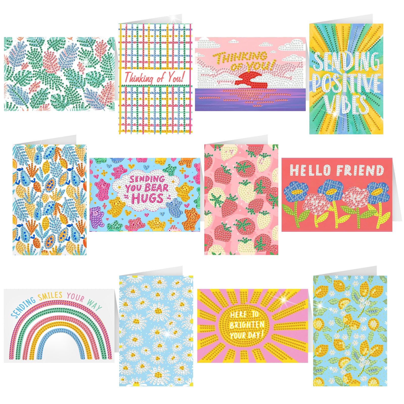 Saillong 12 Pack Friendship Thinking of You Diamond Painting Greeting Cards