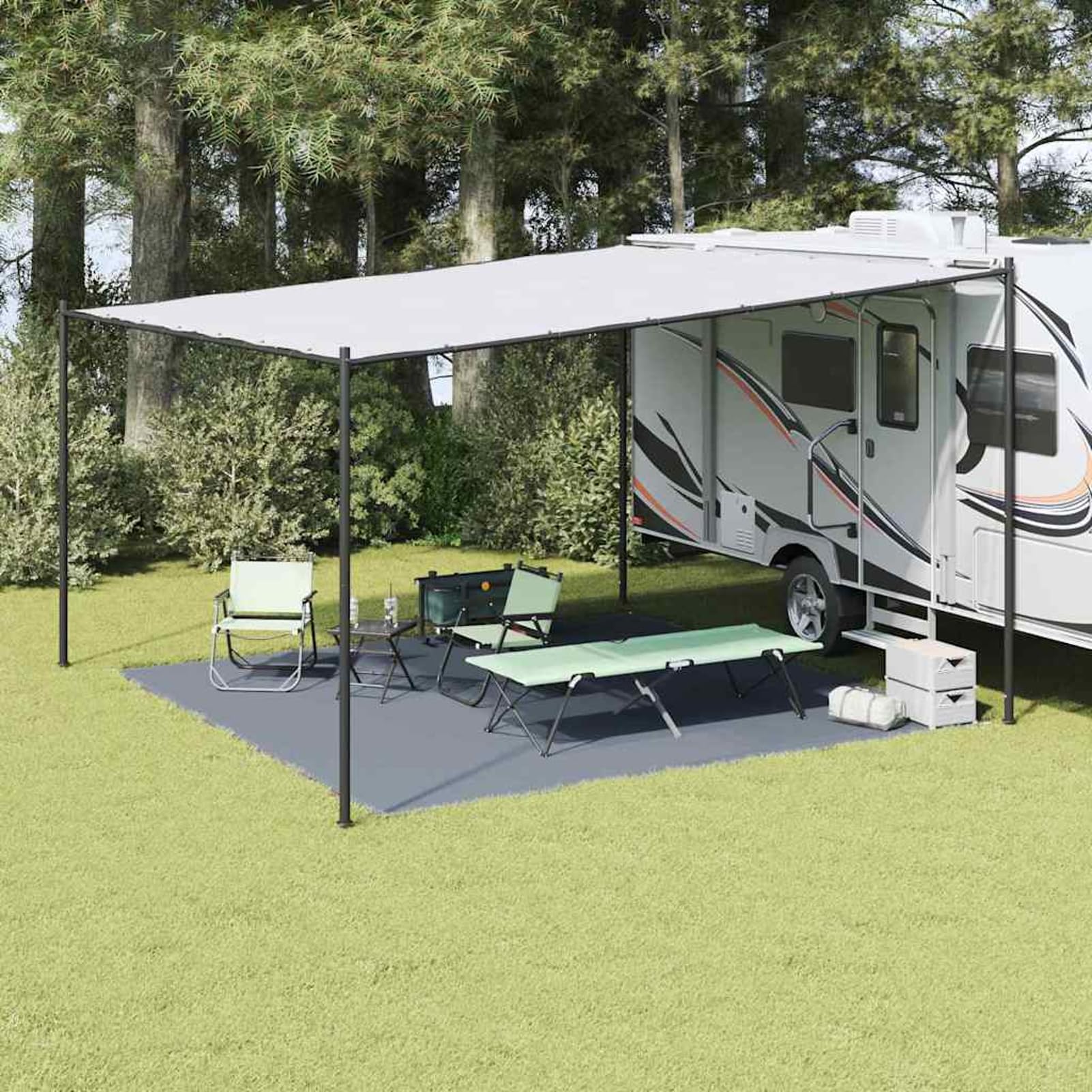 Gecheer Zelt Gadget Blau-Grau Polyester 400 x 400 cm Wasserabweisend Zelteppich Zeltdeckel Picknickdecke Wohnwagen Balkon Outdoor