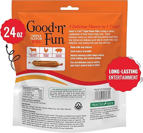 Vista 17 de Good 'n' Fun Masticables de triple sabor para todos los perros, 12 onzas, dale a tu perro masticables de larga duración hechos con piel de res