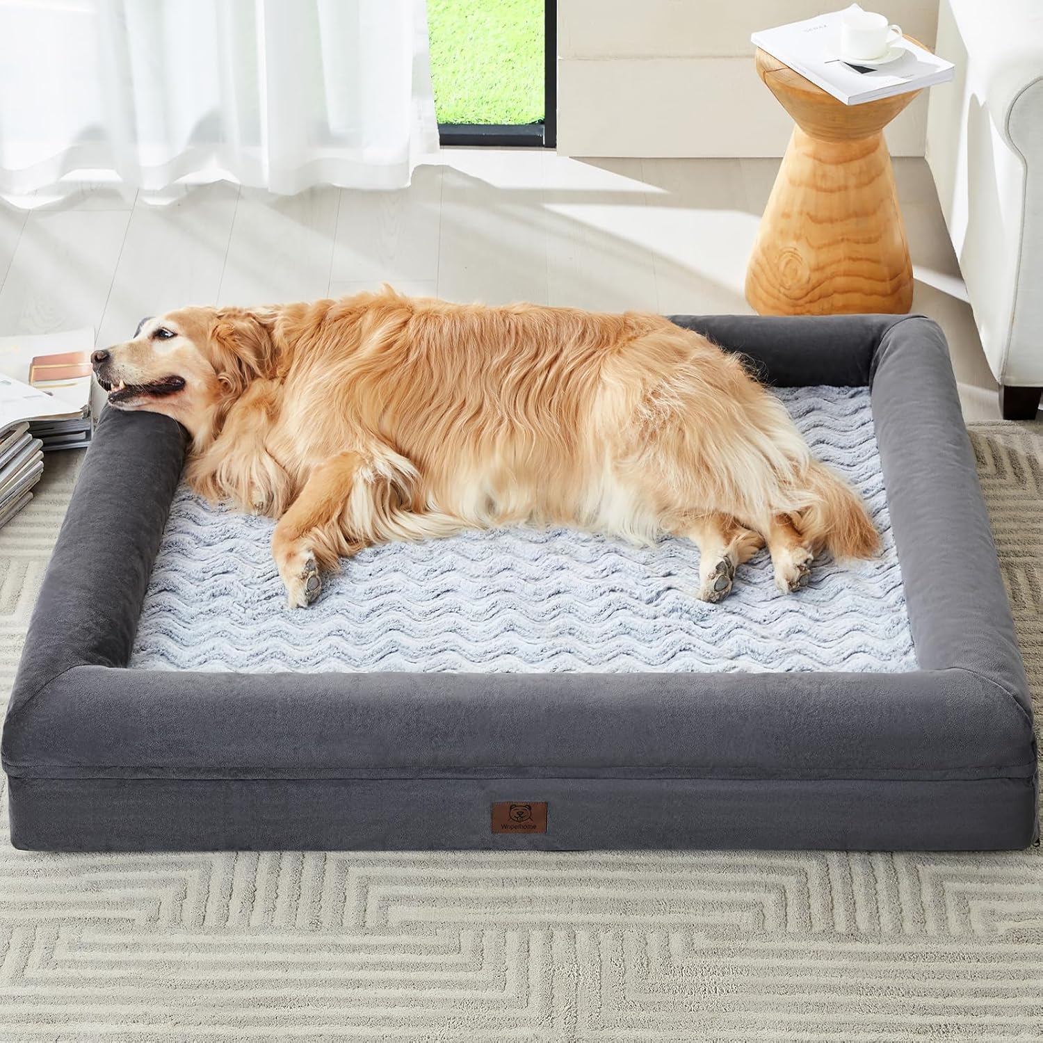 WNPethome XL Letto per cani extra large, divano per cani lavabile con rivestimento impermeabile rimovibile, divano letto ortopedico grande con lati di sostegno per dormire