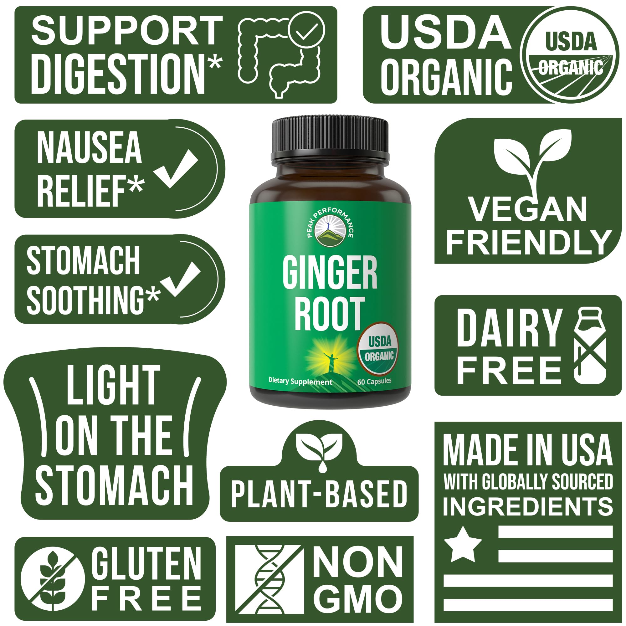 Peak Performance USDA Organic Ginger Root Capsules Vegan Supplement — Amazon image 3