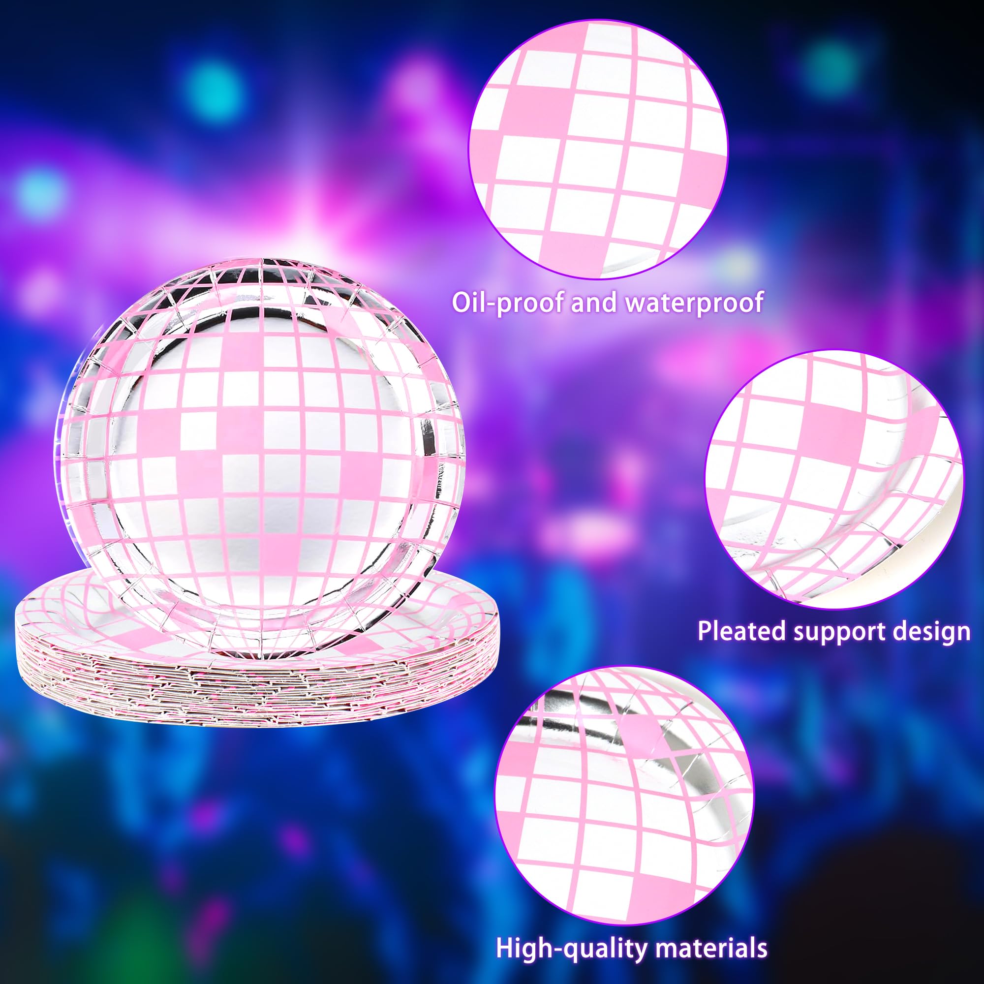 AEXHOT 25PCS Disco Ball Paper Plates, Disposable Disco Plates Dessert Plates Disco Party Decorations, for 70s Groovy Party, Wedding Bachelorette Last Disco Birthday Party Picnic (7