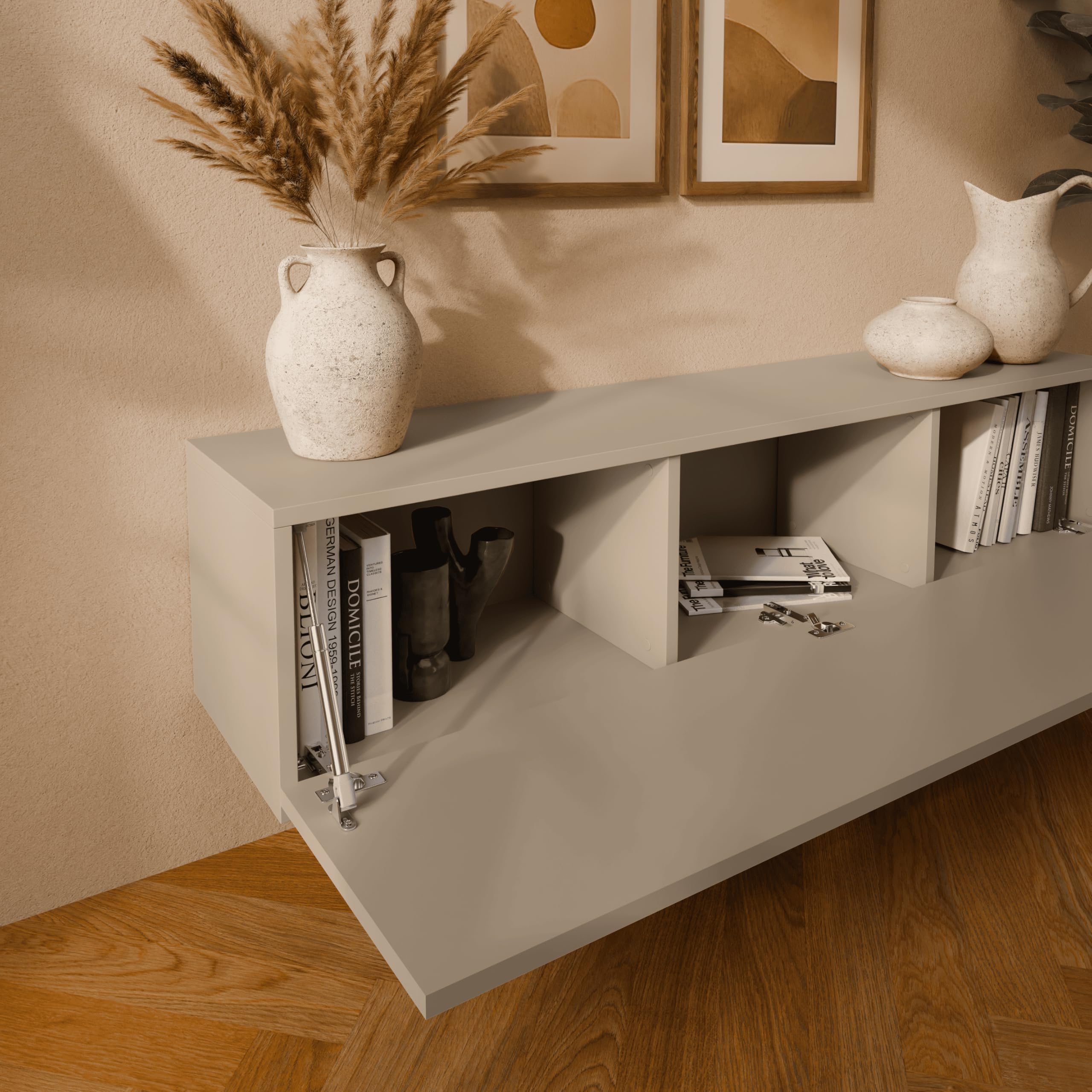 PLATAN ROOM Fernsehschrank TV-Lowboard 105/140 / 160/210 / 280 In Weiß Hängend Oder Stehend Hochglanz Matt (Kaschmir, 280 x 30 x 32)