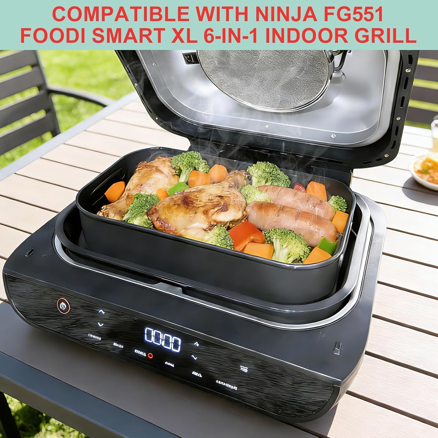 Foodi XL Grill Combo Crisper Basket for Ninja FG551 Foodi Indoor Grill, Non-Stick Air Fryer Basket for Ninja Air Fryer Grills DG551/DG651 Accessories, with 100 Packs Disposable Parchment Paper Liners
