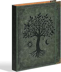 Ovesmusl PU Leather D Ring Binder Fits 8.5"x11" Letter Size Paper, 1 Inch D-Ring Binders Holds 250 Sheets, Notepad Paper Cover Loose Leaf Organizer with Inner Pockets, Green Tree