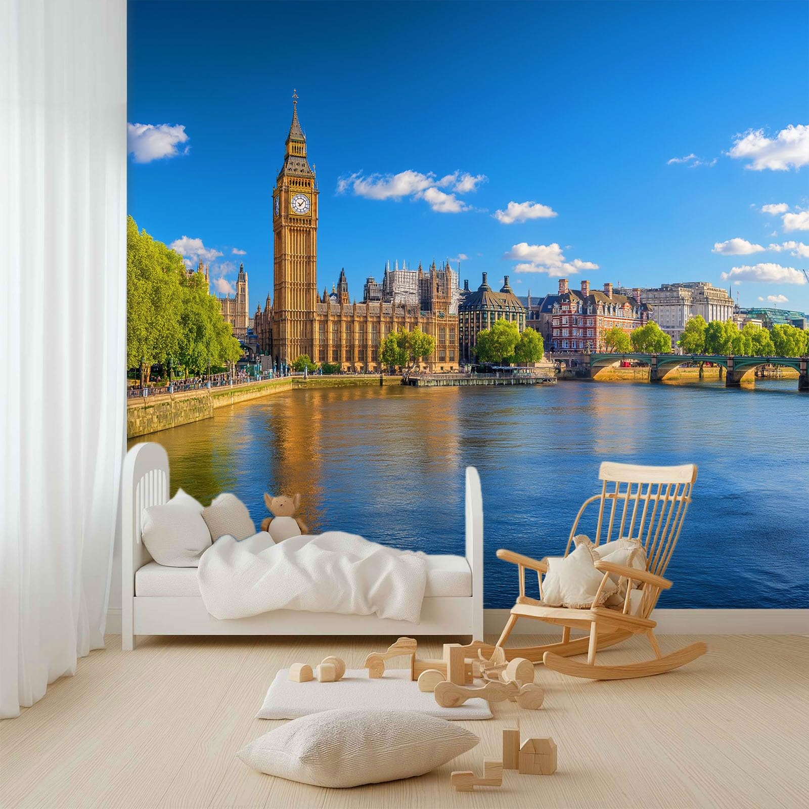 Generico Tapeta z włókniny nowoczesne miasto zegar architektura niebieskie chmury 400 x 280 cm - dekoracja ścienna do salonu sypialni