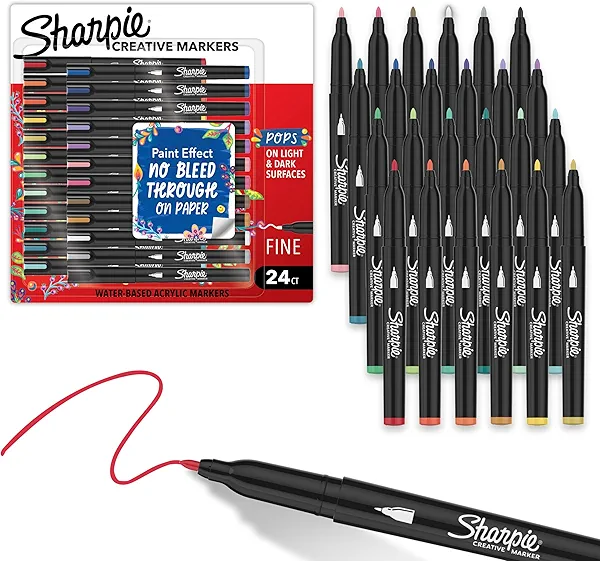 Sharpie Creative Markers Variety Pack, Water-Based Acrylic Paint Markers, Fine Tip, Assorted, 24 Count