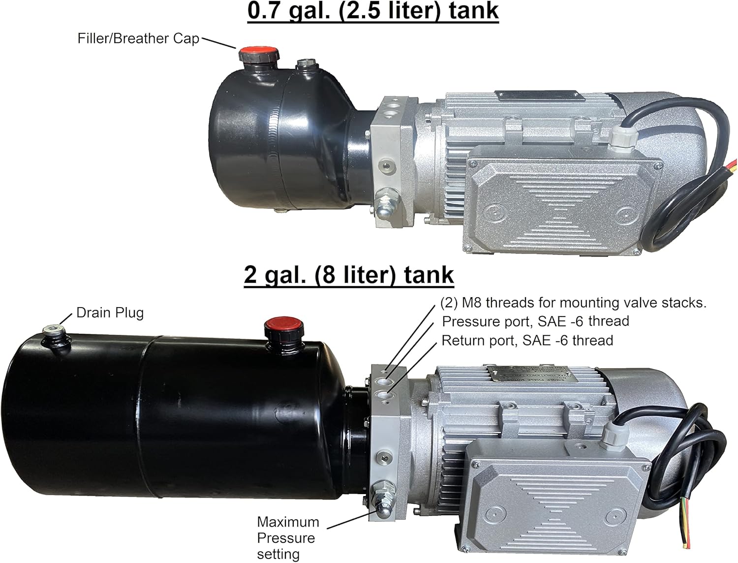 Hydraulic Power Unit 2hp 110/220VAC 50/60Hz, valves Optional (Flow: 0.94 GPM - 3000PSI Max., Tank: 2 Gallon (8 Liter))