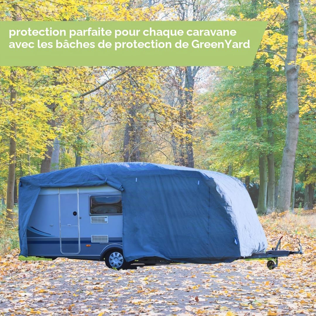 GreenYard® Bâche de Protection pour caravanes ou Camping-Cars | Taille XL 670 x 250 x 220 cm | Housse de Camping | Protection Contre la poussière et l'humidité | Respirant | Durable
