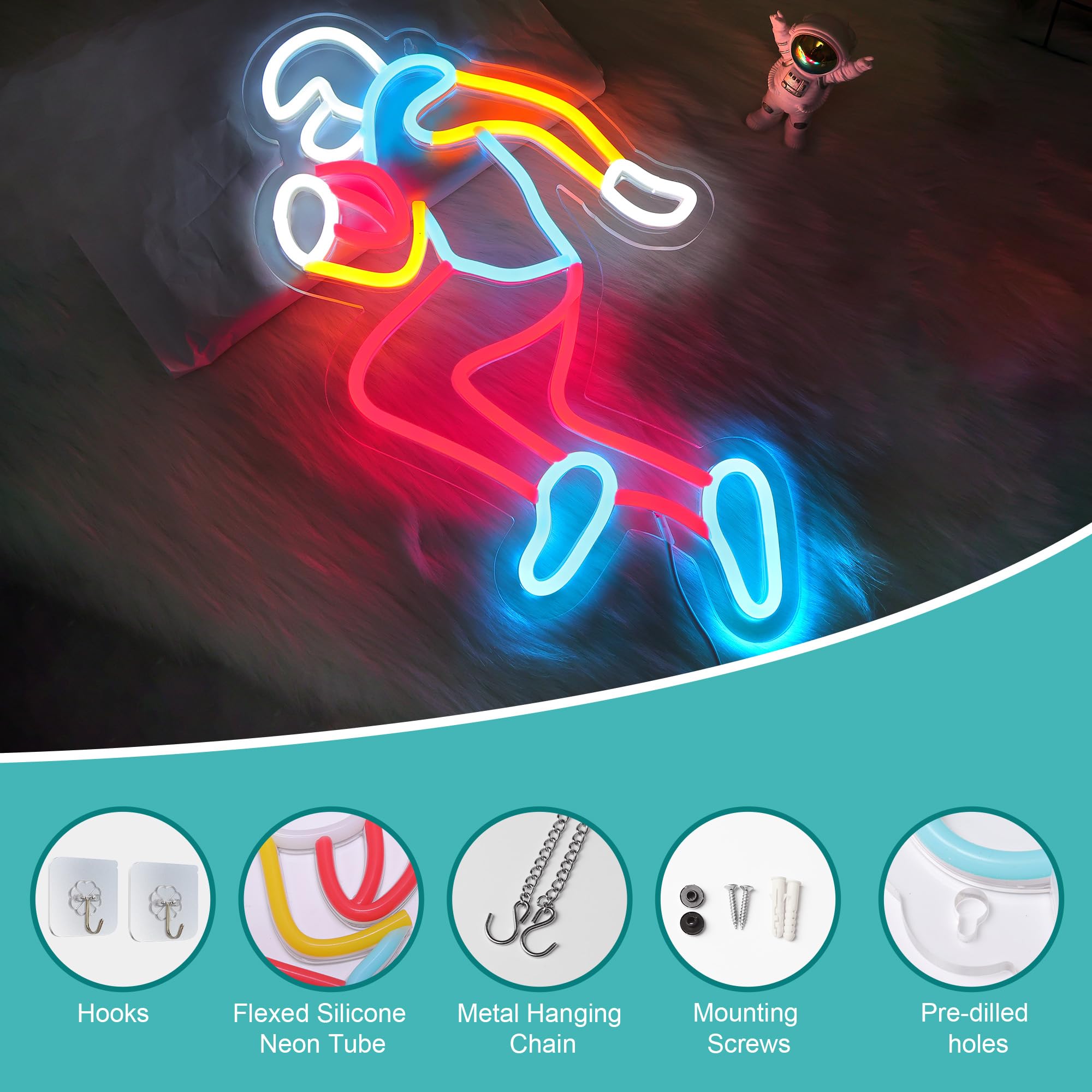 CoolGift Mart Letrero de neón para jugador de fútbol, decoración de pared LED regulable para fanáticos de los deportes, alimentado por USB, ideal para sala de estar, cueva de hombre, universidad,