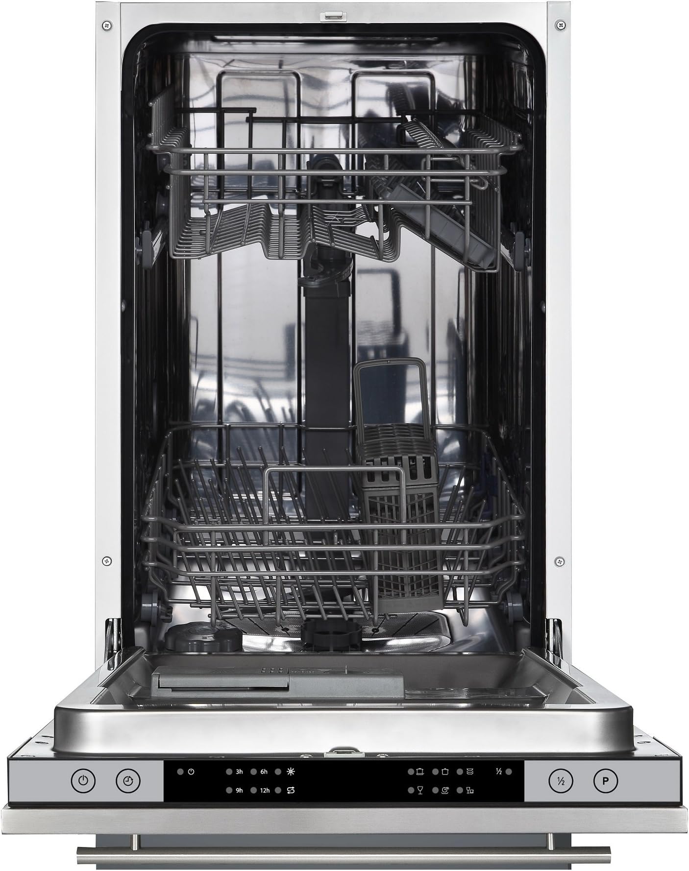 Cookology CBID450 Slimline Integrated Dishwasher 45cm with 10 place settings, 6 Wash Programmes, LED Control Panel and a Delay Timer - in Stainless Steel