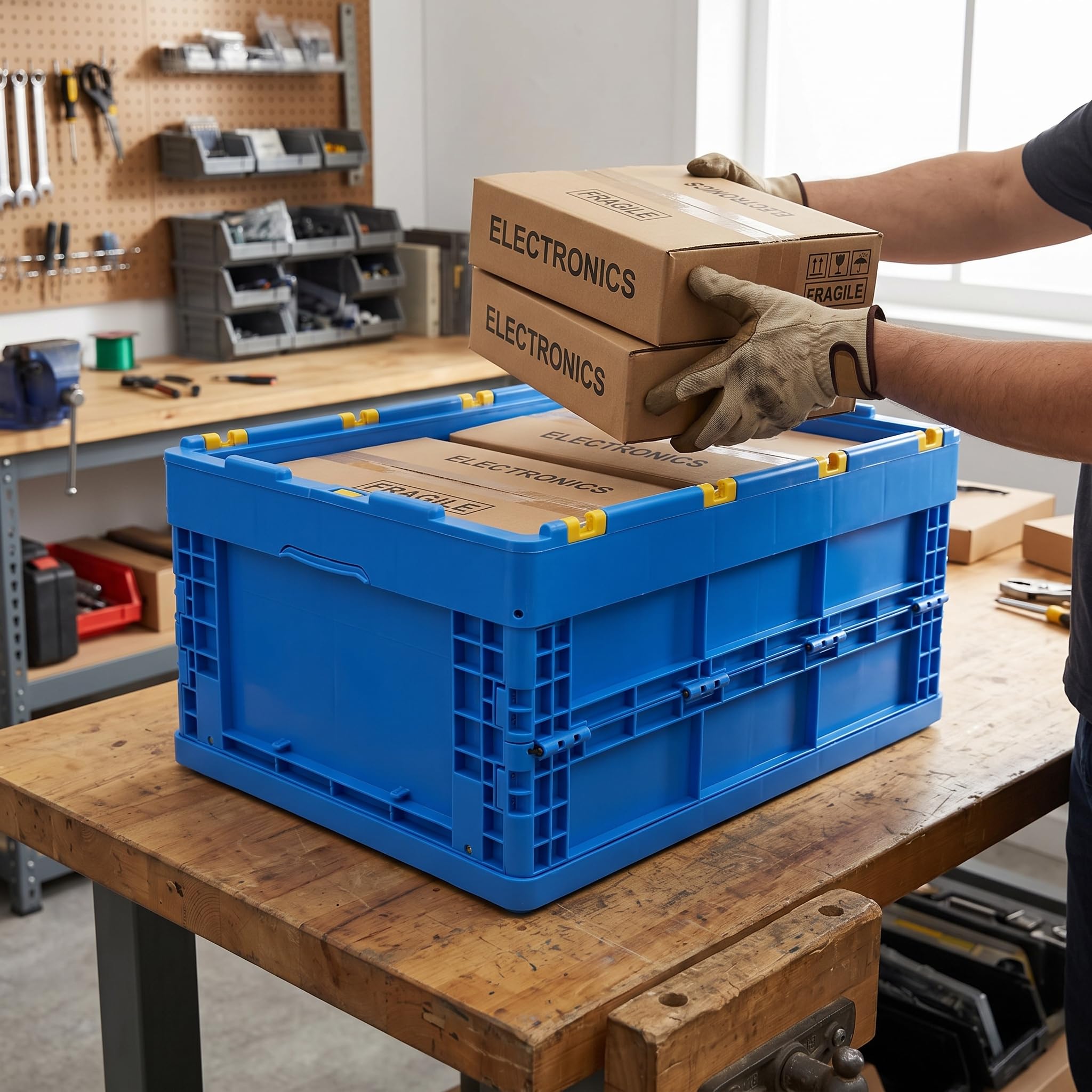 Caja Almacenamiento Plegable Plástico PP , Caja plegable 600-260 (con tapa)