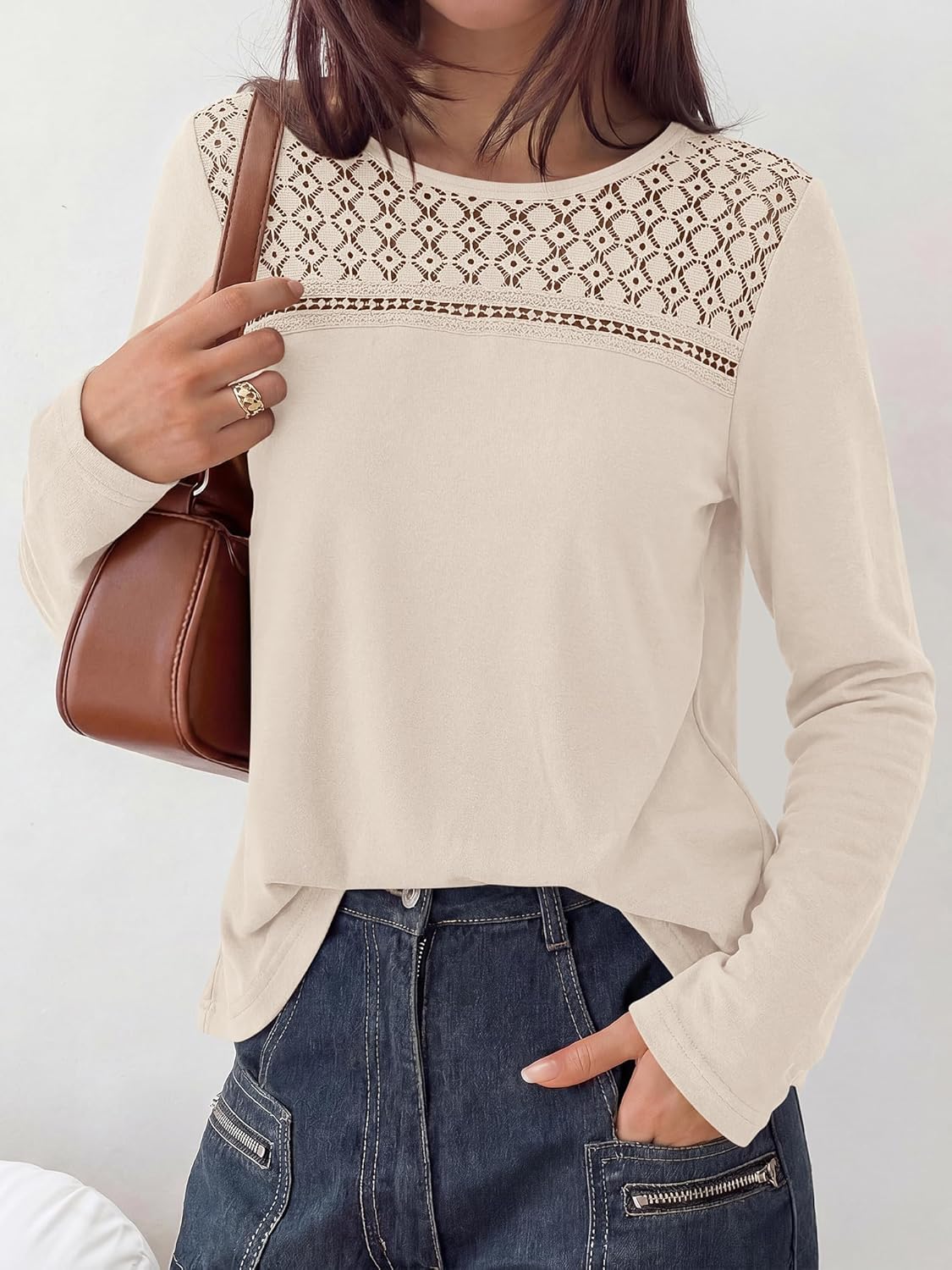 BTFBM Lace Long Sleeve Shirts Womens Tops Dressy Casual Knit Boho Lightweight Blouses Winter Clothing Fall Fashion - Image 5