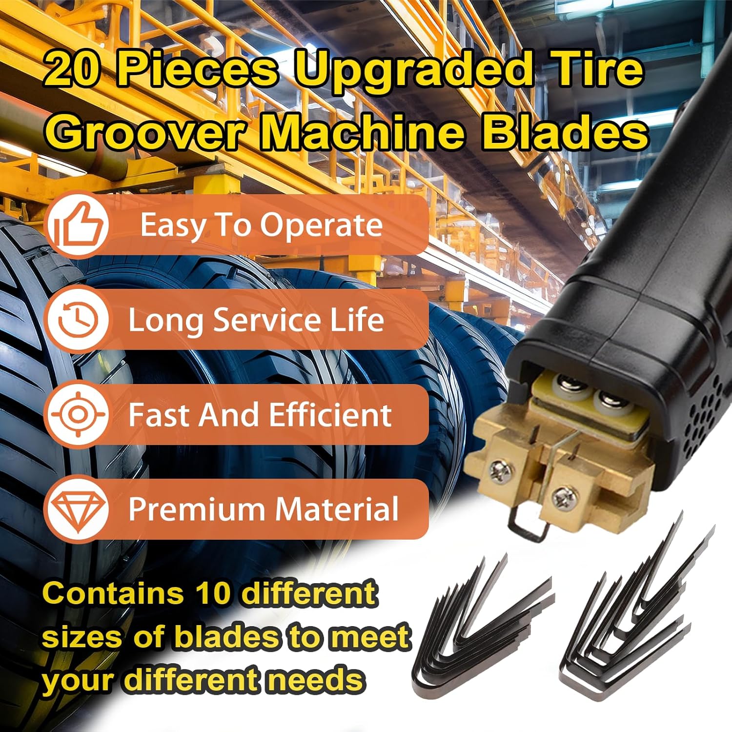 Upgraded Tire Groover Blades Set,Professional Tyre Regroover Blades,20-Piece U&V Type (10 Sizes) for Rubber Engraving Machine,Off-Road & Truck Car Tyre Grooving,Tread Pattern and Retreading Old Tires