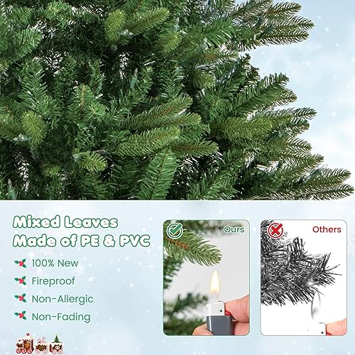 Miniatura 4 de GOFLAME Árbol de Navidad preiluminado de 6 pies, árbol de Navidad artificial con bisagras con 500 luces incandescentes blancas cálidas, 912 puntas