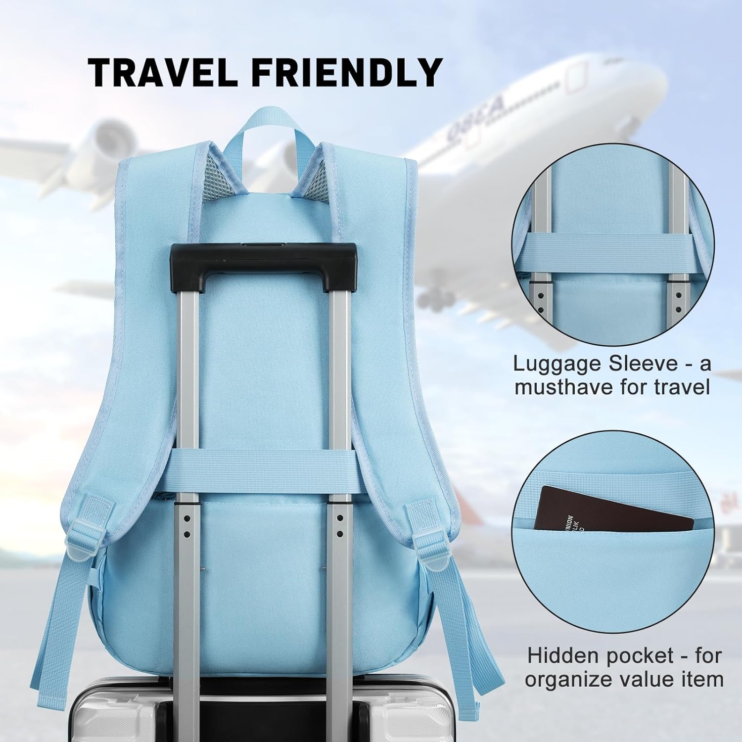 YAMTION Cute School Backpack for Teen Girls,Laptop Backpack Fits 15.6Inch Notebook,Casual Bookbag for Teens High School College Work Travel,Blue - Image 5