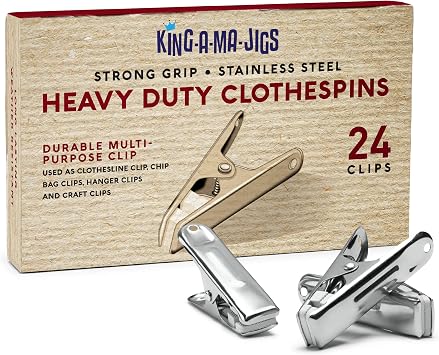 24 Pack - Long Lasting, Stainless Steel Clothespins - Strong Grip - Weather-Resistant, Multipurpose Clip - Use As Clothesline Laundry Clips, Chip Bag Clips, Hanger Clips and Craft Clips 24 Pack