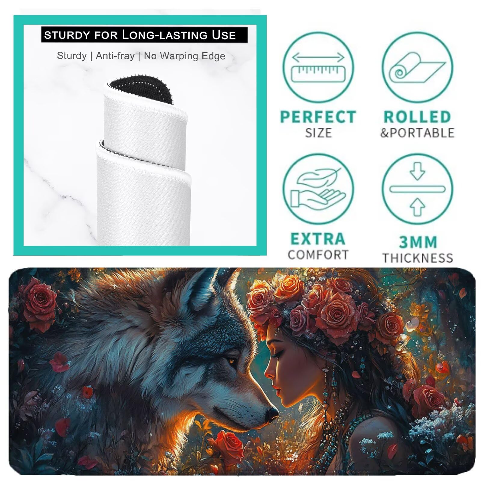 Podkładka pod mysz XXL 1400 x 700 mm kwiaty podkładka pod mysz zwierzę biurko podkładka pod mysz podkładka do gier antypoślizgowa gumowa podstawa zszyte krawędzie akcesoria biurowe do gier do biura i