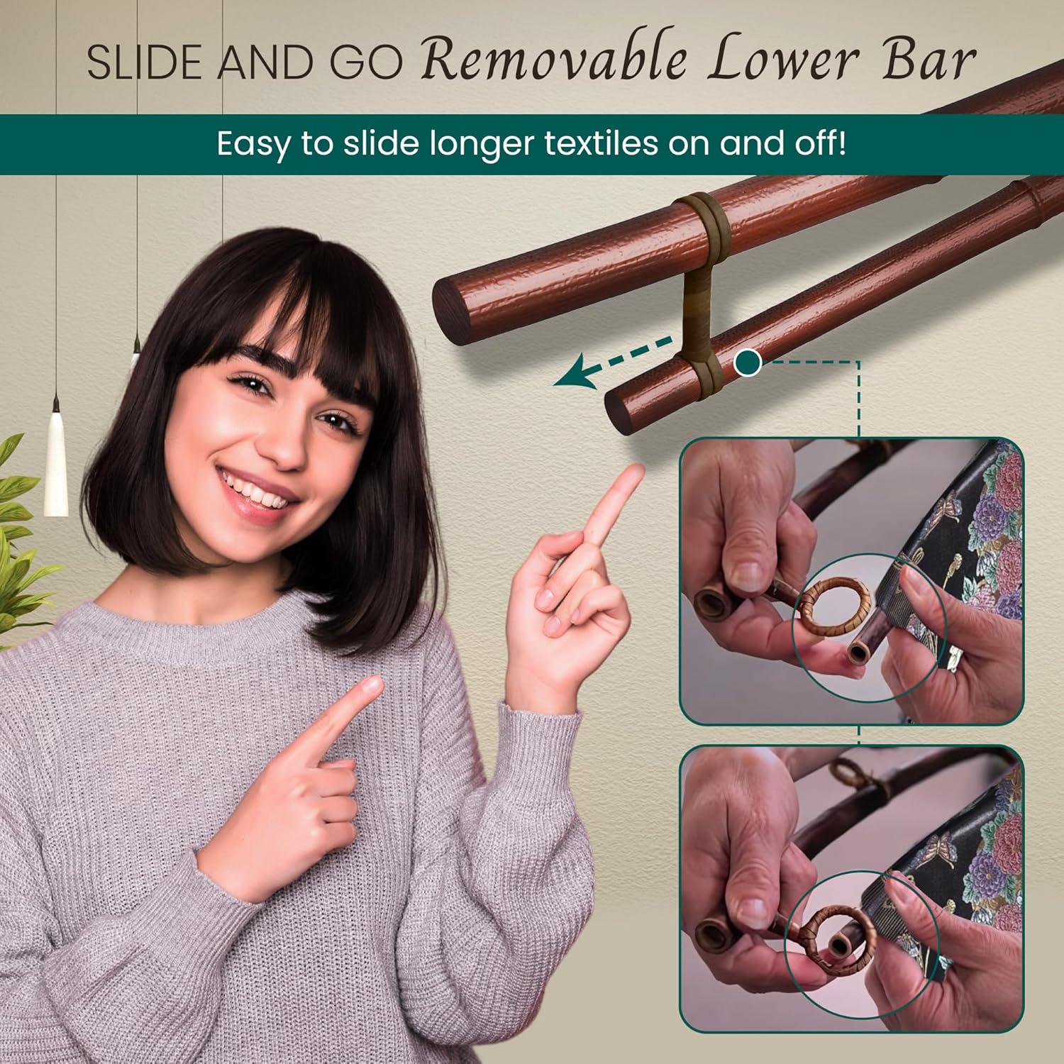 Smoked Bamboo Tapestry Holder, Rug Wall Hanger, Tapestry Wall Hanger, Obi Textile Hanger - Zen Pagoda Style Up to 19", 23", 30" or 36" - Japanese Ikat Kimono Display - Authentically Handmade (Fits 30 Inch tapestry)