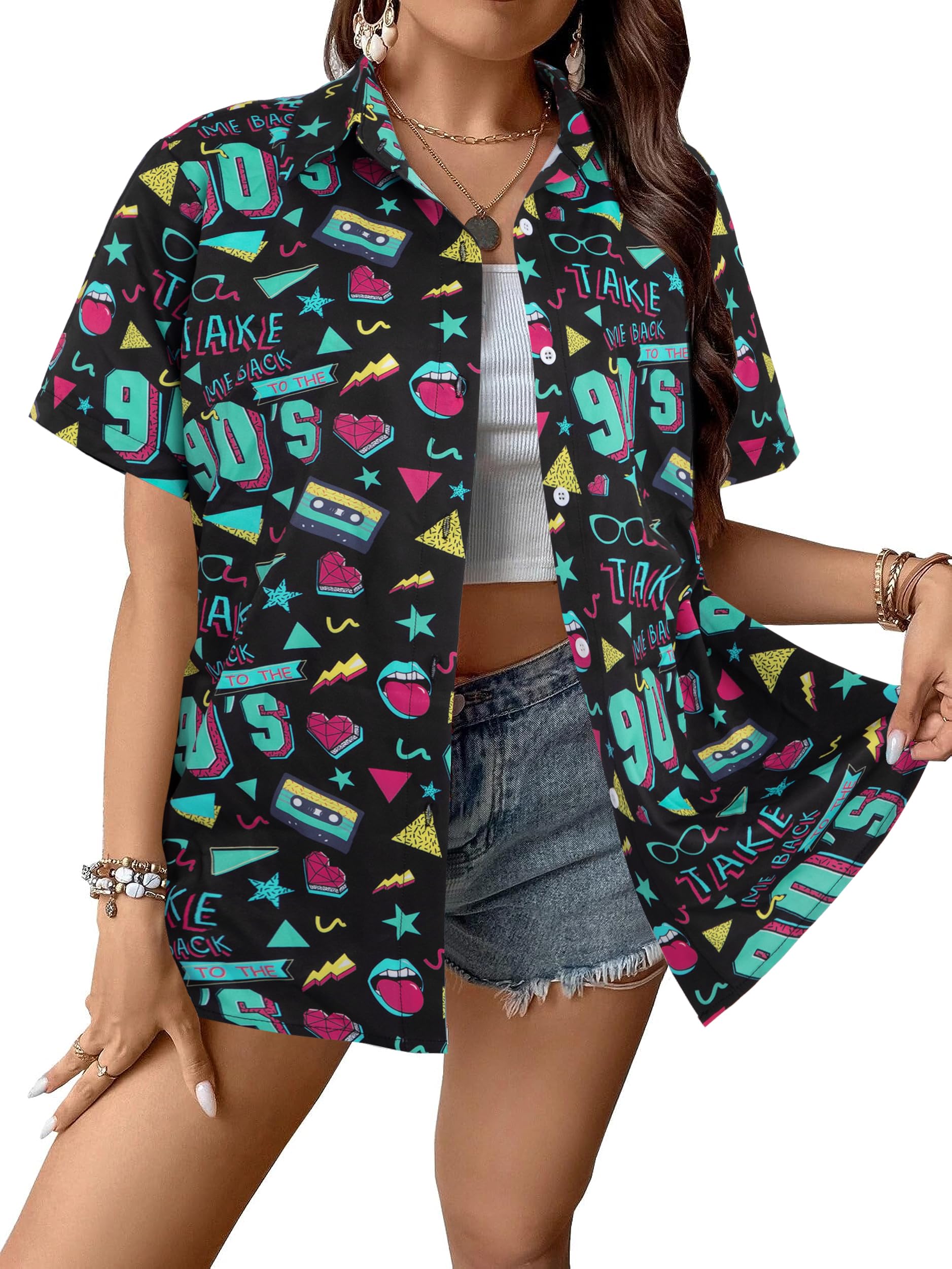 80s 90s Outfit Women 80s 90s Shirt Retro 90s Outfit 80 Shirt Vintage Party Tee Disco Tshirt Causal Button Up Tops