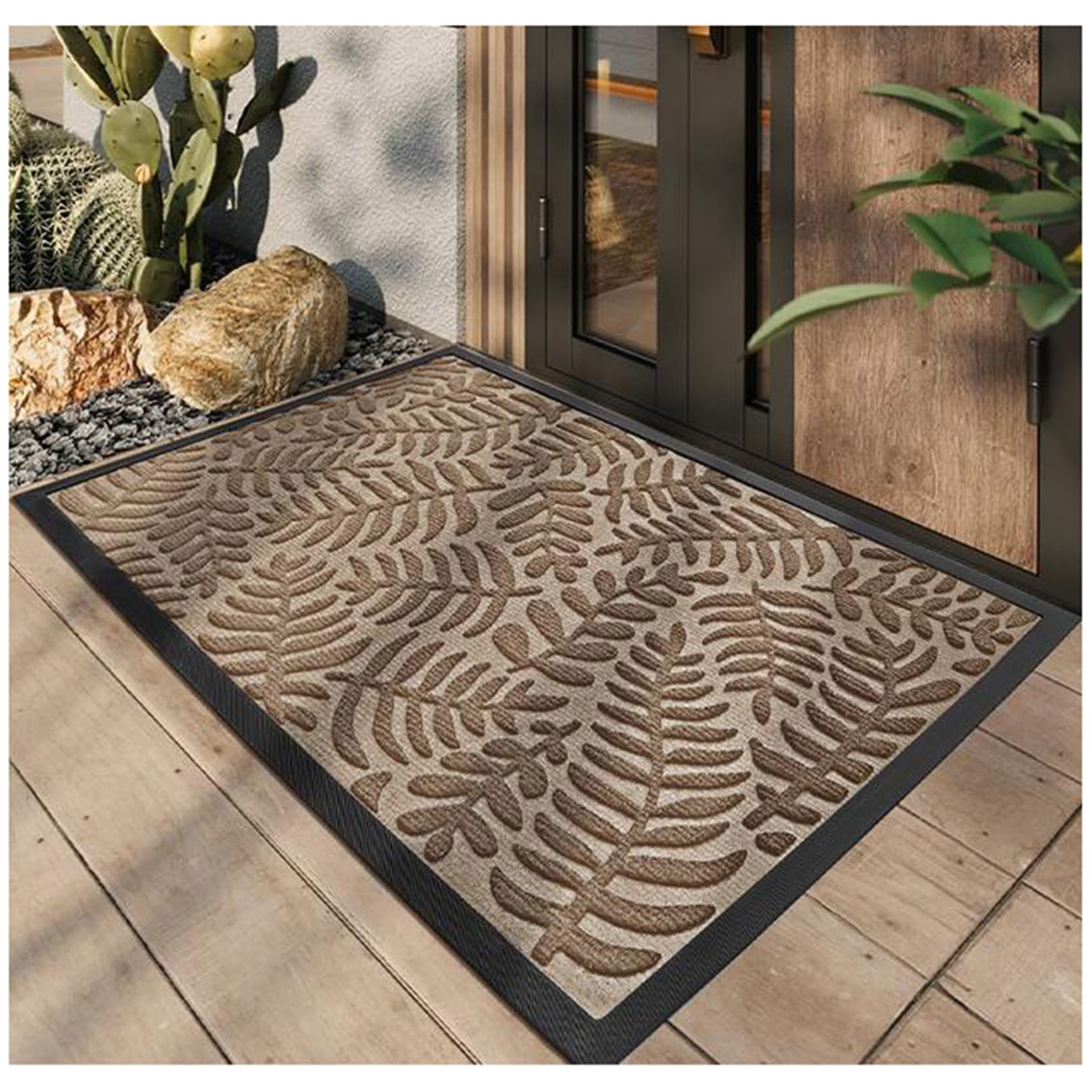 Tapis de porte extérieur antidérapant grand paillasson robuste marron