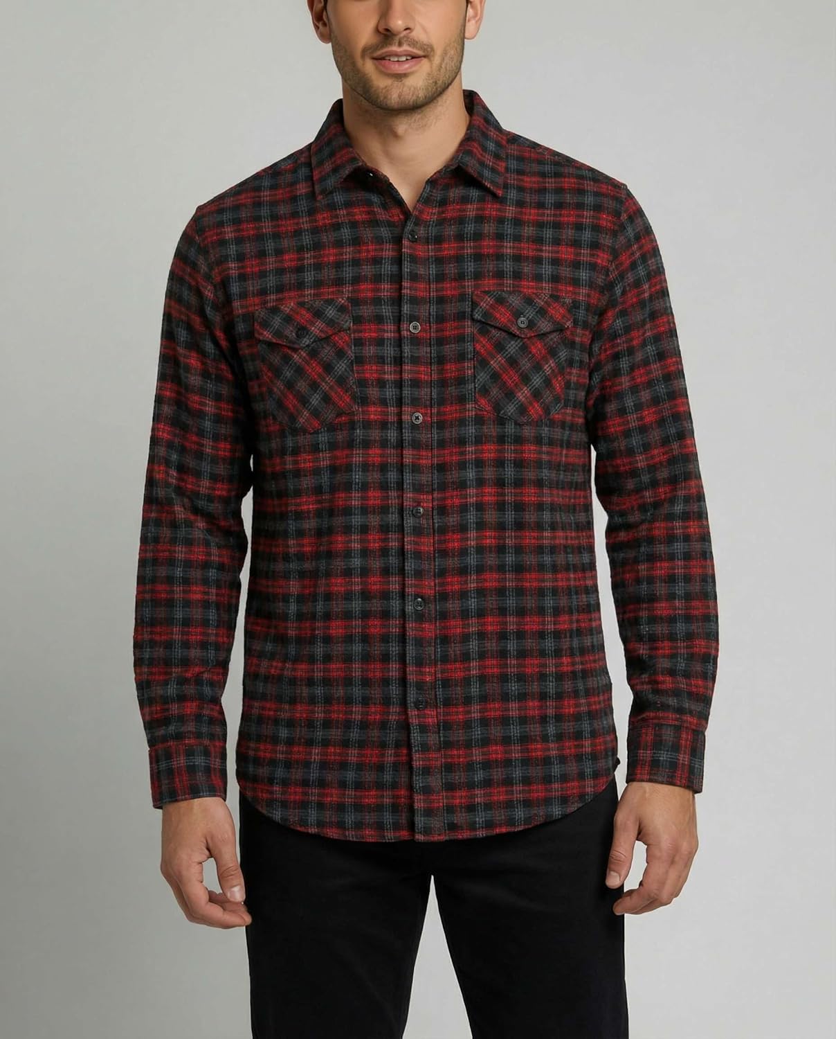 Real Essentials 3 Pack: Men's Long-Sleeve Flannel Button Down Plaid Casual Shirt (Available in Big & Tall) - Image 3