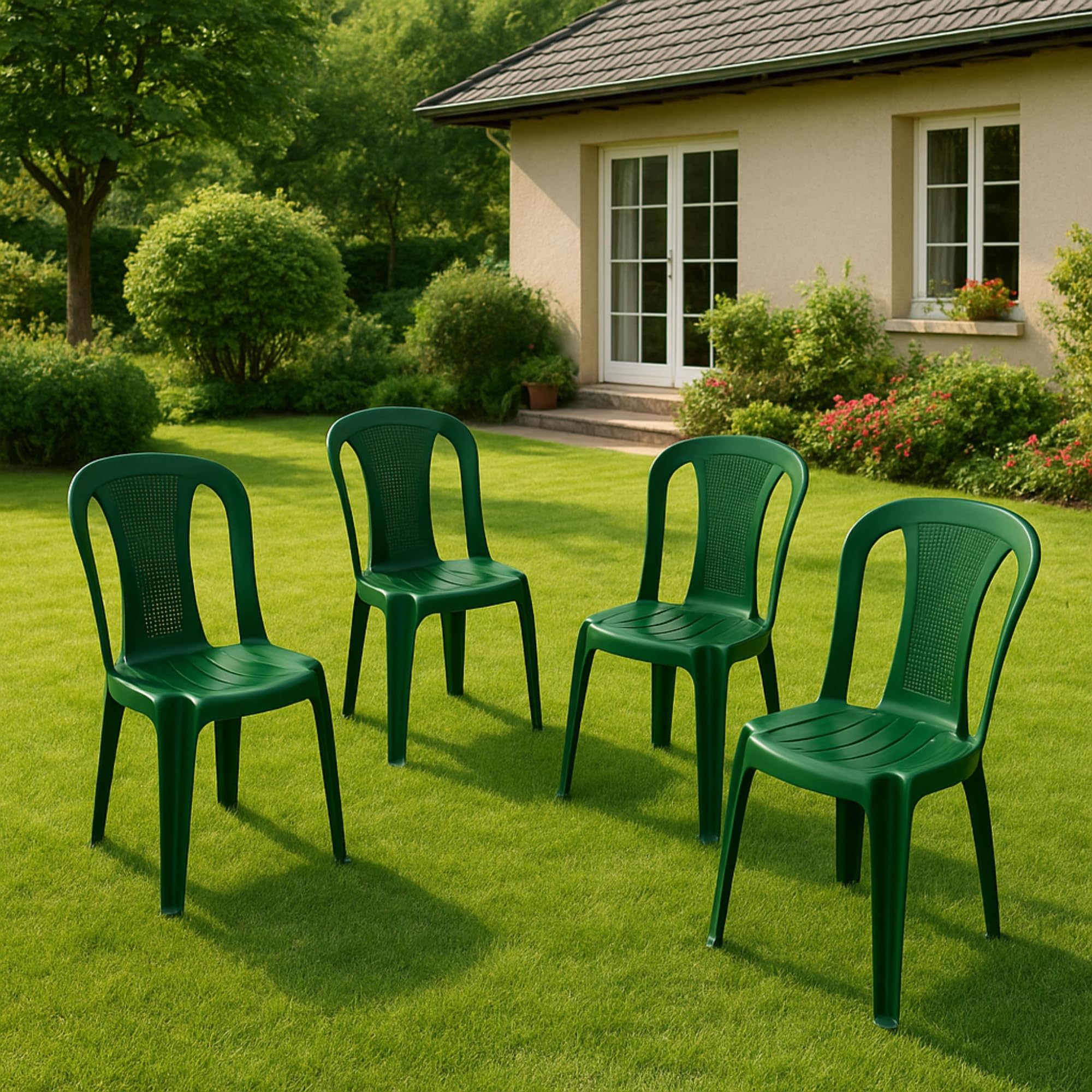 HOUSE COLLECTION, SEDIE AURA IN RESINA, SENZA BRACCIOLI, VERDE (ARE060x4)