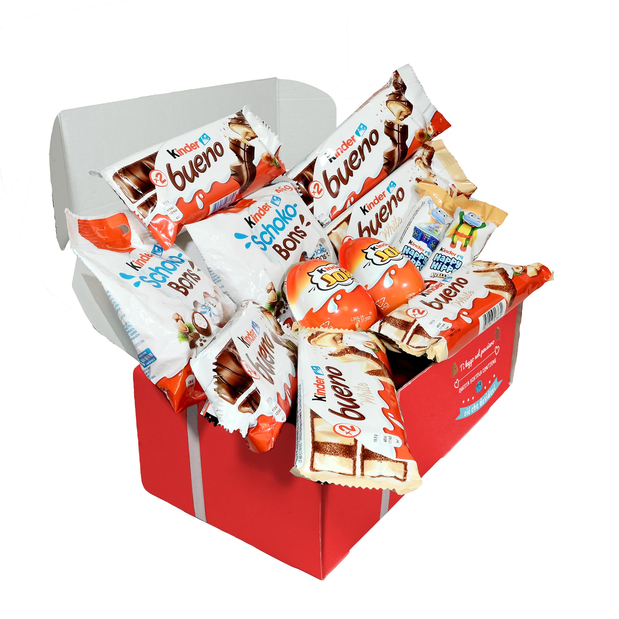 Regalo di Cioccolato, Confezione Regalo di Cioccolatini, Regalo Originale per Compleanni, Bambini e Coppie: Kinder Bueno, Hippo, Kinder Joy, Nutella B-Ready, Biscotti.