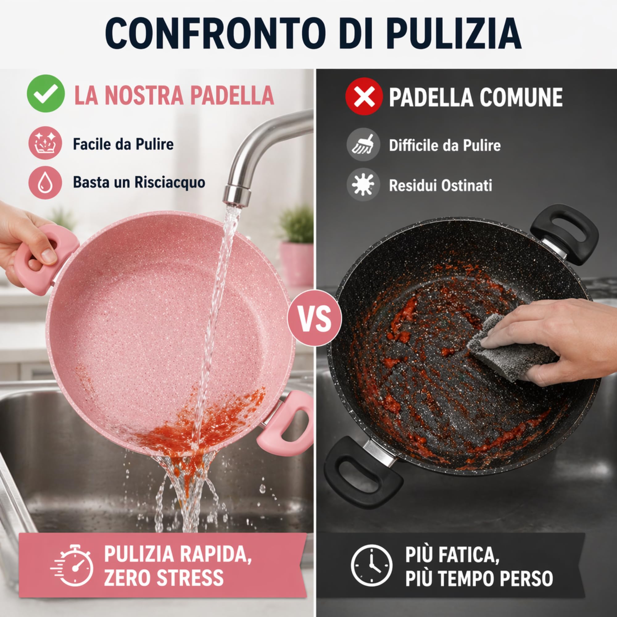 VKZ Set Pentole e Padelle 3 Pezzi, 3 Padelle Antiaderenti con 3 Coperchi in Vetro + 1 Utensili da Cucina, Rivestimento Antiaderente, Manici Ergonomici, Adatte a Gas e Induzione(rosa)