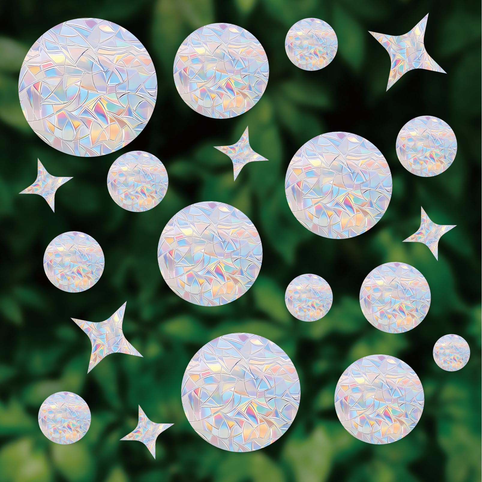 27PCS Circle and Star Window Decals for Bird Strikes - Anti-Collision Window Decals to Save Birds from Window Collisions,Non Adhesive Reusable Vinyl Rainbow Window Stickers