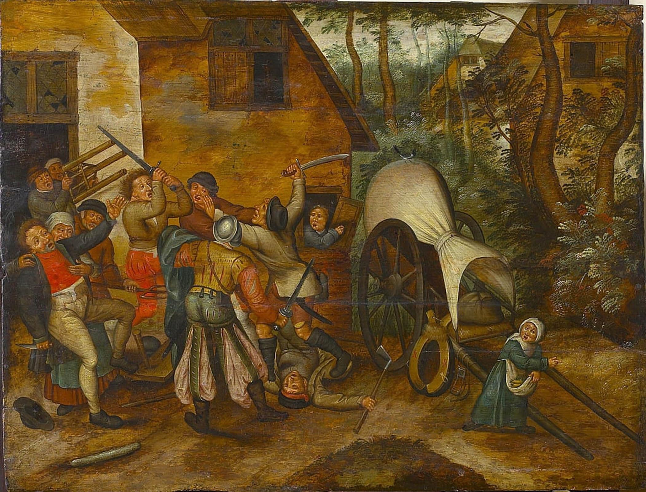 ARTXLXXBN Famous Prints Artwork Pictures Poster Painting Art Brawling Peasants and Soldiers by Pieter Brueghel the Younger Artwork Landscape Pictures for Home Decor 60x90cm