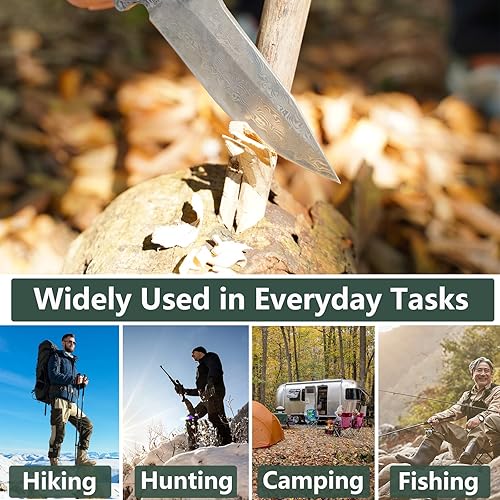 Miniatura 4 de Cuchillo de bolsillo de Damasco para hombres, cuchillo plegable para exteriores, cuchillos tácticos para caza, pesca, campamento, hoja de acero de