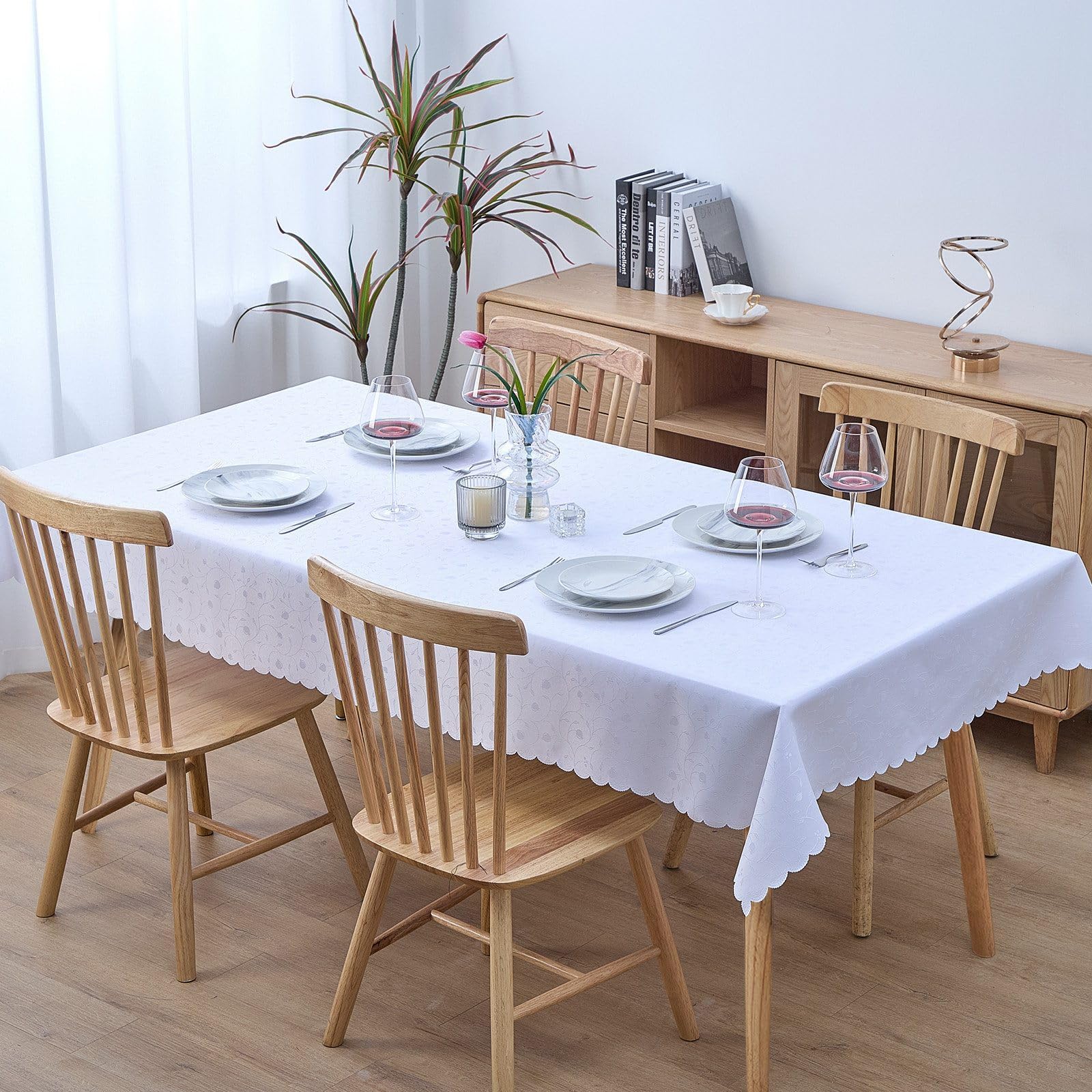Nappe lavable en jacquard blanc 130x160cm imperméable et infroissable