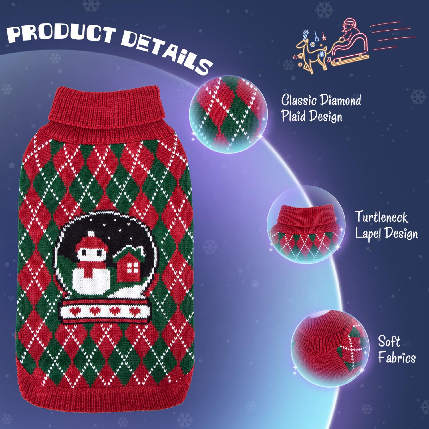 Nobleza - Maglioncino Cane Natale, Vestiti Natale Gatto Cane, Natale Animale Domestico Costume, Pullover Autunnali per Cani Maglia per Cani, Adatto a Cani di Taglia Piccola o Media, L