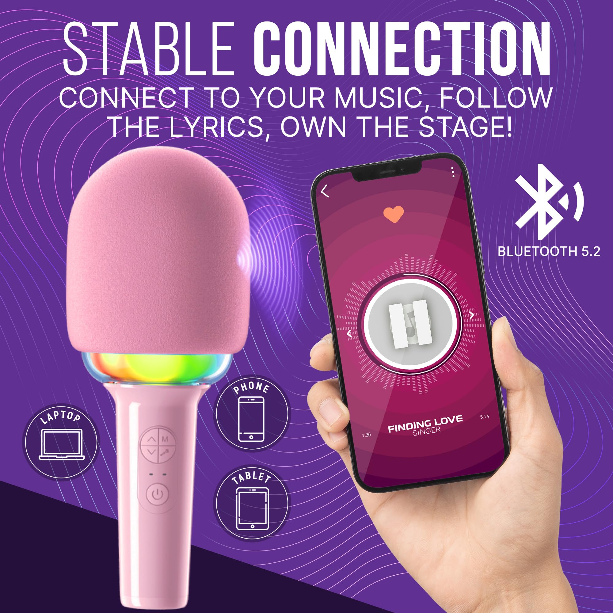 Joomie - Micrófono de karaoke inalámbrico para niños, divertido juguete musical con parabrisas rosa, diseño seguro, controles fáciles y batería de larga duración para fiestas infantiles, citas de 2