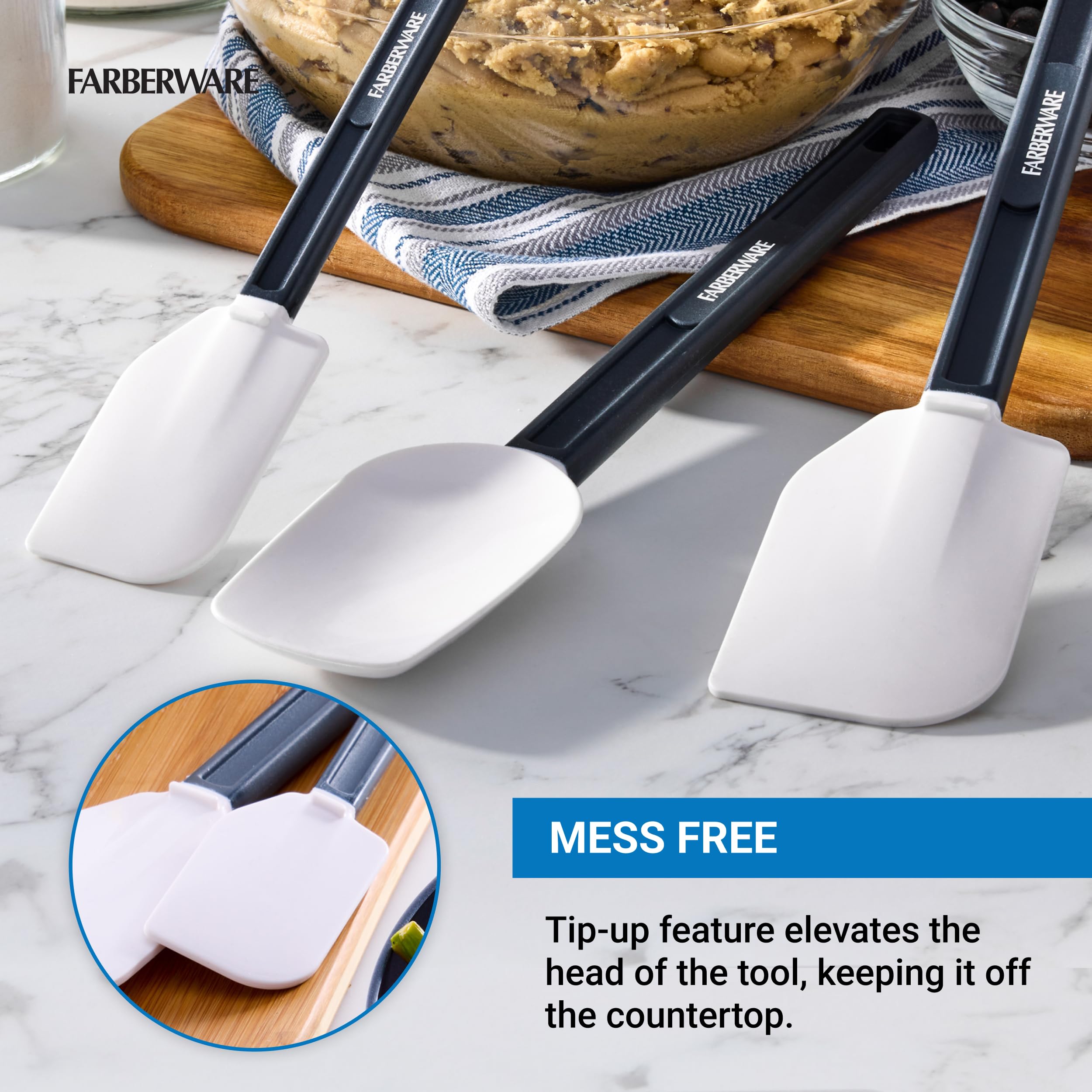 FARBERWARE Pro Set di 3 spatole in silicone, 13,5 e 25,4 cm, strumenti da cucina certificati NSF