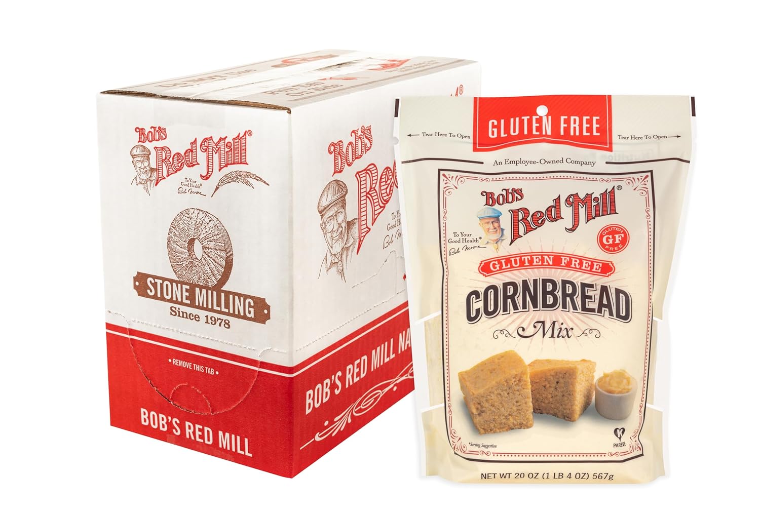 Bob's Red Mill Gluten Free Cornbread Mix 20oz Pack of 4 - Moist Southern-Style, Kosher, Easy 9x9 Pan or 12 Muffins