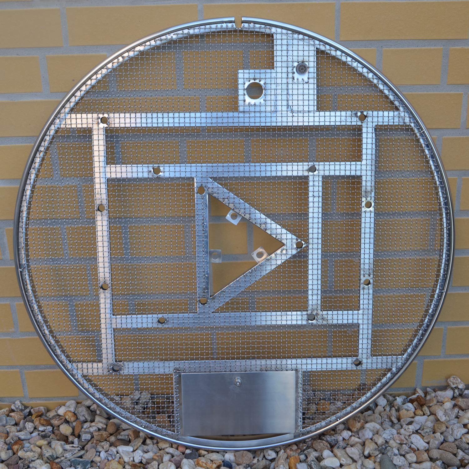 Kit de grille de recouvrement en acier inoxydable avec bac en polyéthylène Ø 88 cm 150 l pour fontaine à jeu d'eau