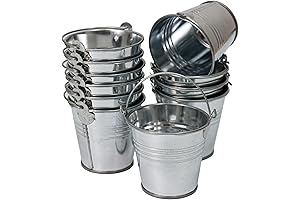 GIFTEXPRESS 12-Pack Miniature Metal Buckets: Petite Galvanized Pails for Favor-Giving, Plant Adornment, and Nuptial Festivities