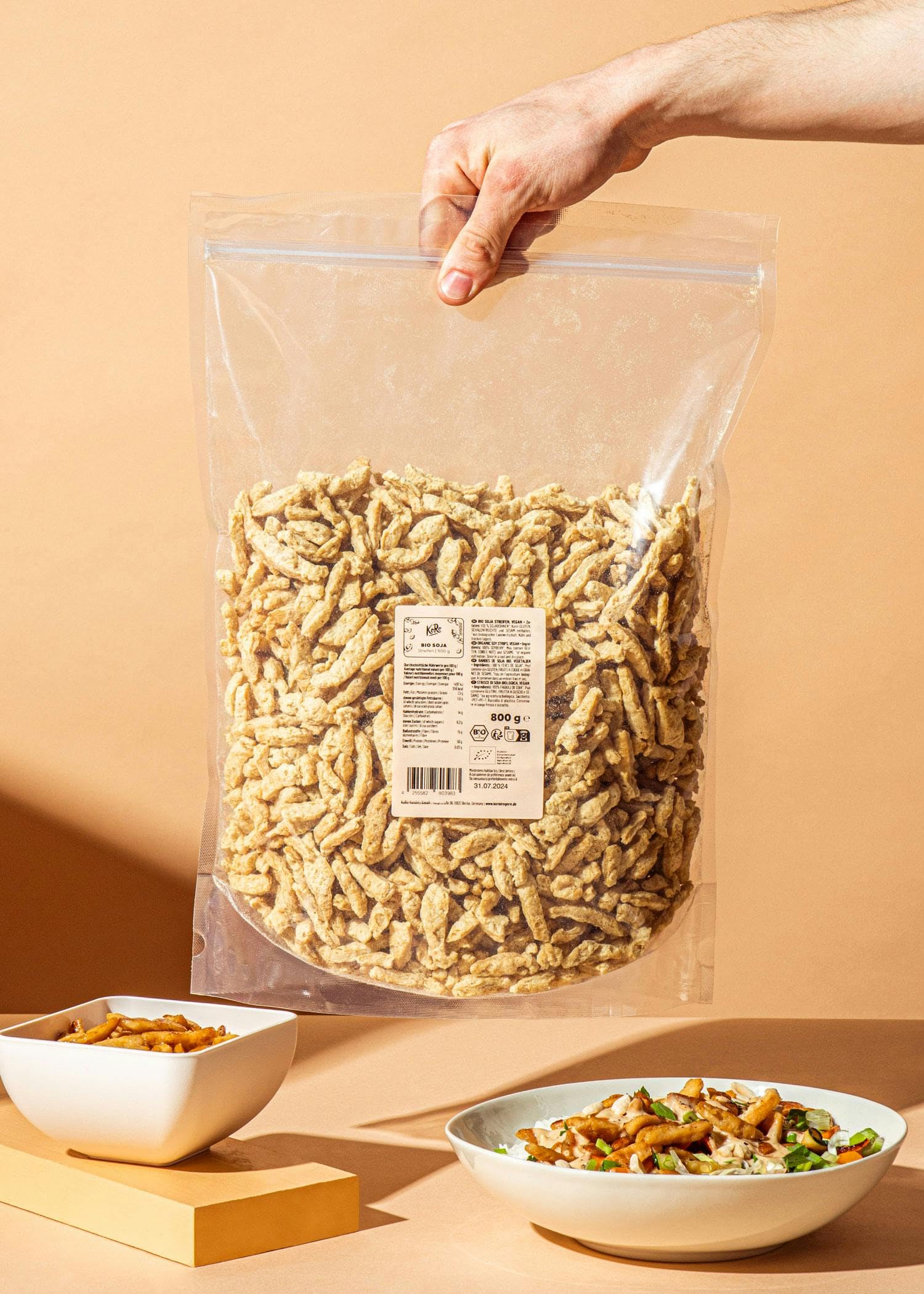 KoRo - Straccetti di soia bio 800 g - 100 % soia - qualità biologica - alternativa di carne vegana - versatile per piadine, curry, wraps