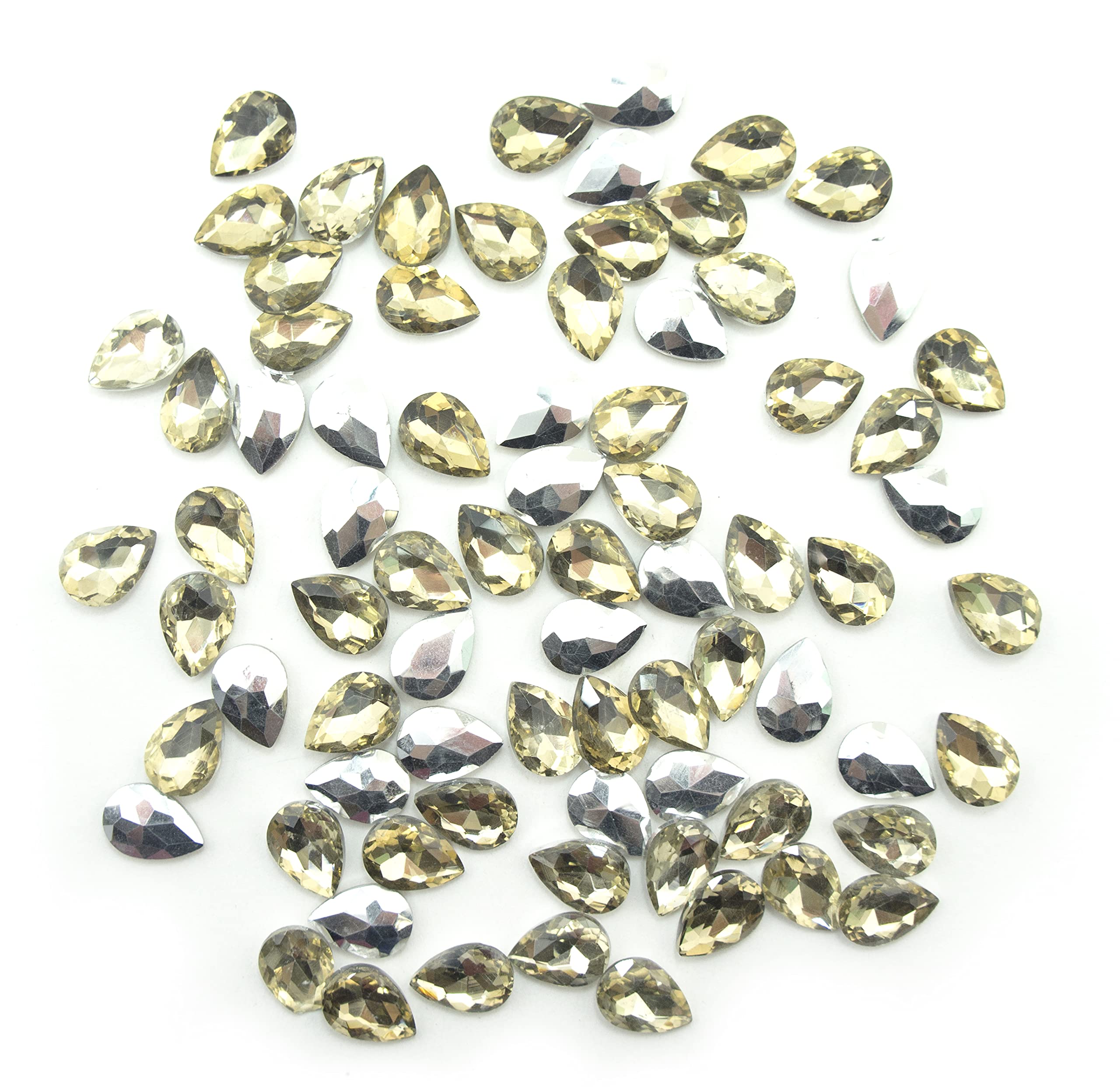 HAND® Crystal Yellow Glass Teardrop Sew On Embellishments with Silver-Grey Tone Backing - 10 x 14mm - Pack of 50